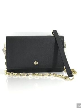 NWT Tory Burch Emerson Black Saffiano Leather Chain Crossbody